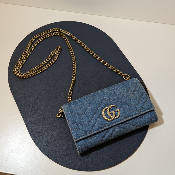 ✨Gucci ✨ marmont GG denim pearly denim long wallet converted to crossbody - Picture 5 of 14